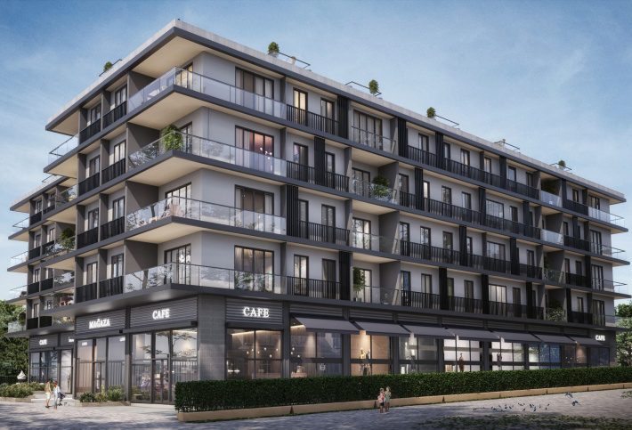 Modern residential complex with terraces and service