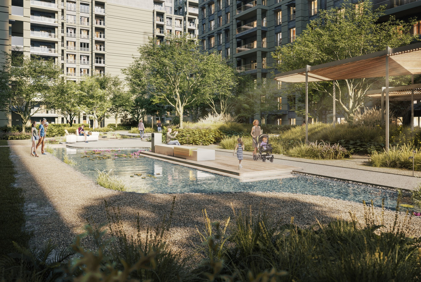 Multifunctional residential quarter with park