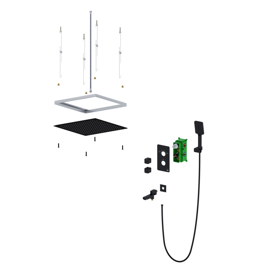 Photo Shower system with Timo Petruma SX-5019/03SM black thermostat