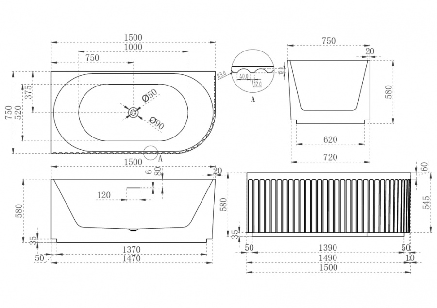 Photo Acrylic bath Abber 150x75 AB9412-1.5 L