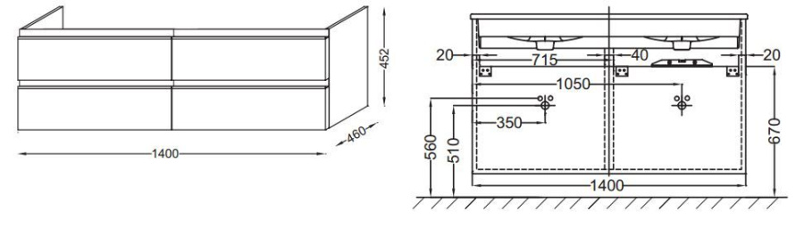 Photo Jacob Delafon Vox 140 EB2020-RA-E16 sink cabinet