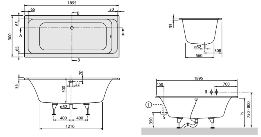 Photo Acrylic bath Villeroy & Boch Omnia architectura 190x90 UBA199ARA2V-01