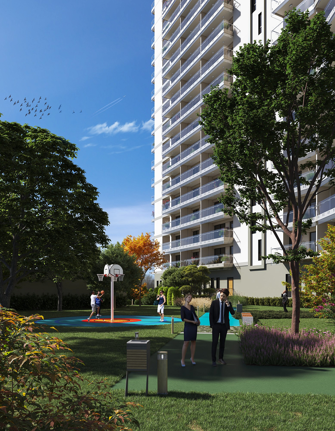 Modern residential complex overlooking the sea and islands