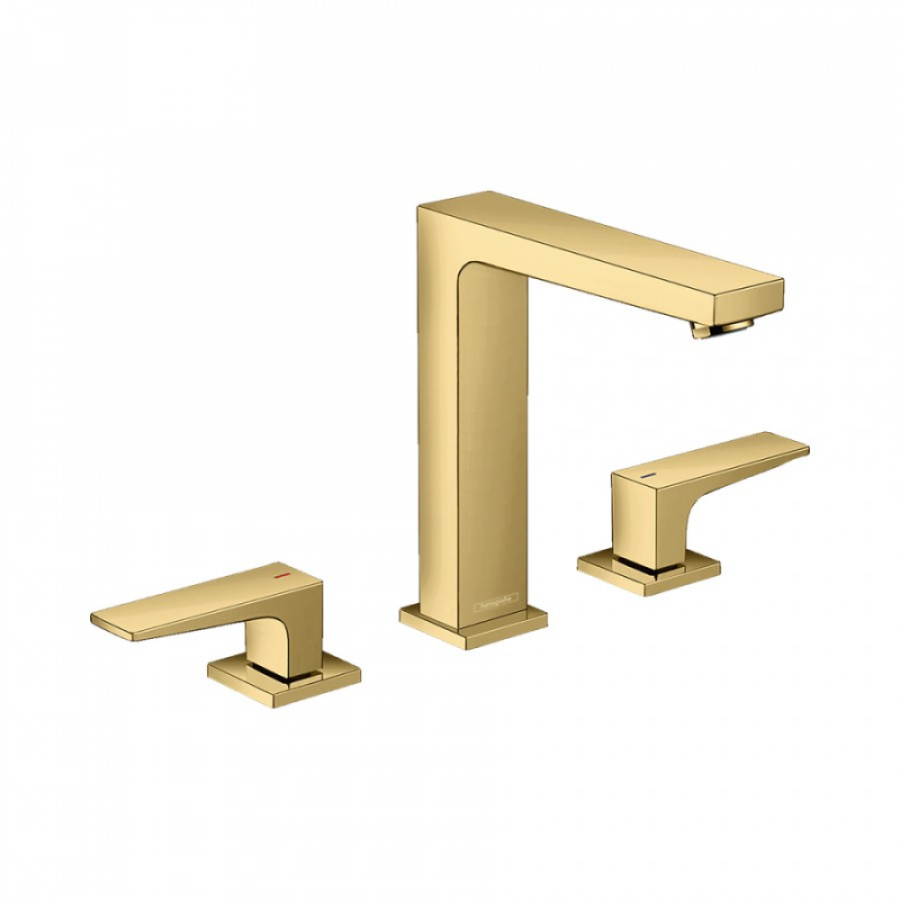 Photo Sink mixer hansgrohe Metropol 160 32515990 for 3 holes, with drain valve Push-Open, polished gold