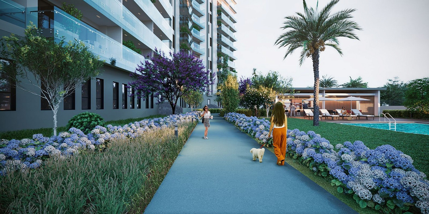 Modern residential complex overlooking the sea and islands
