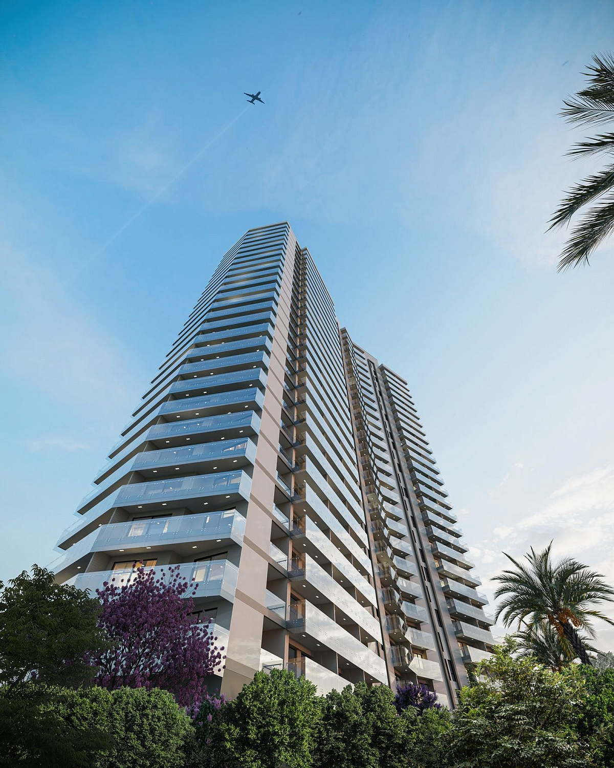 Modern residential complex overlooking the sea and islands