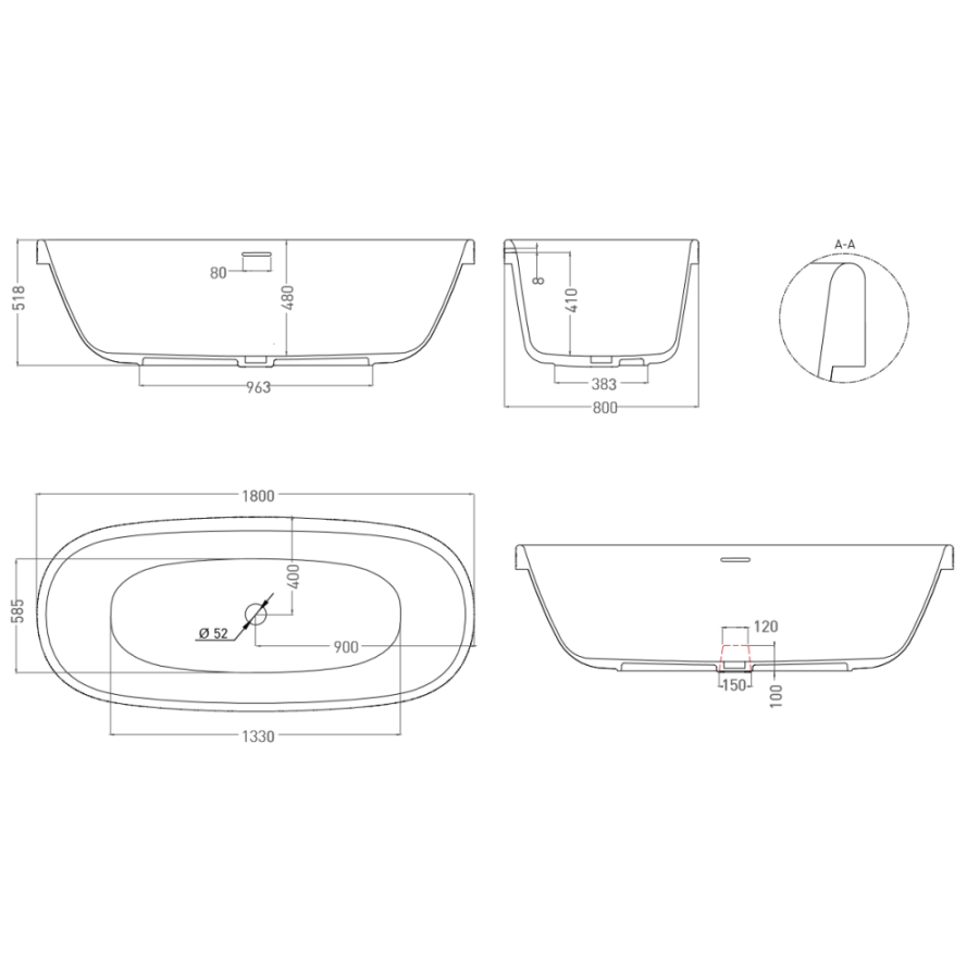Photo Salini Greca 180x80 104821M cast marble bath