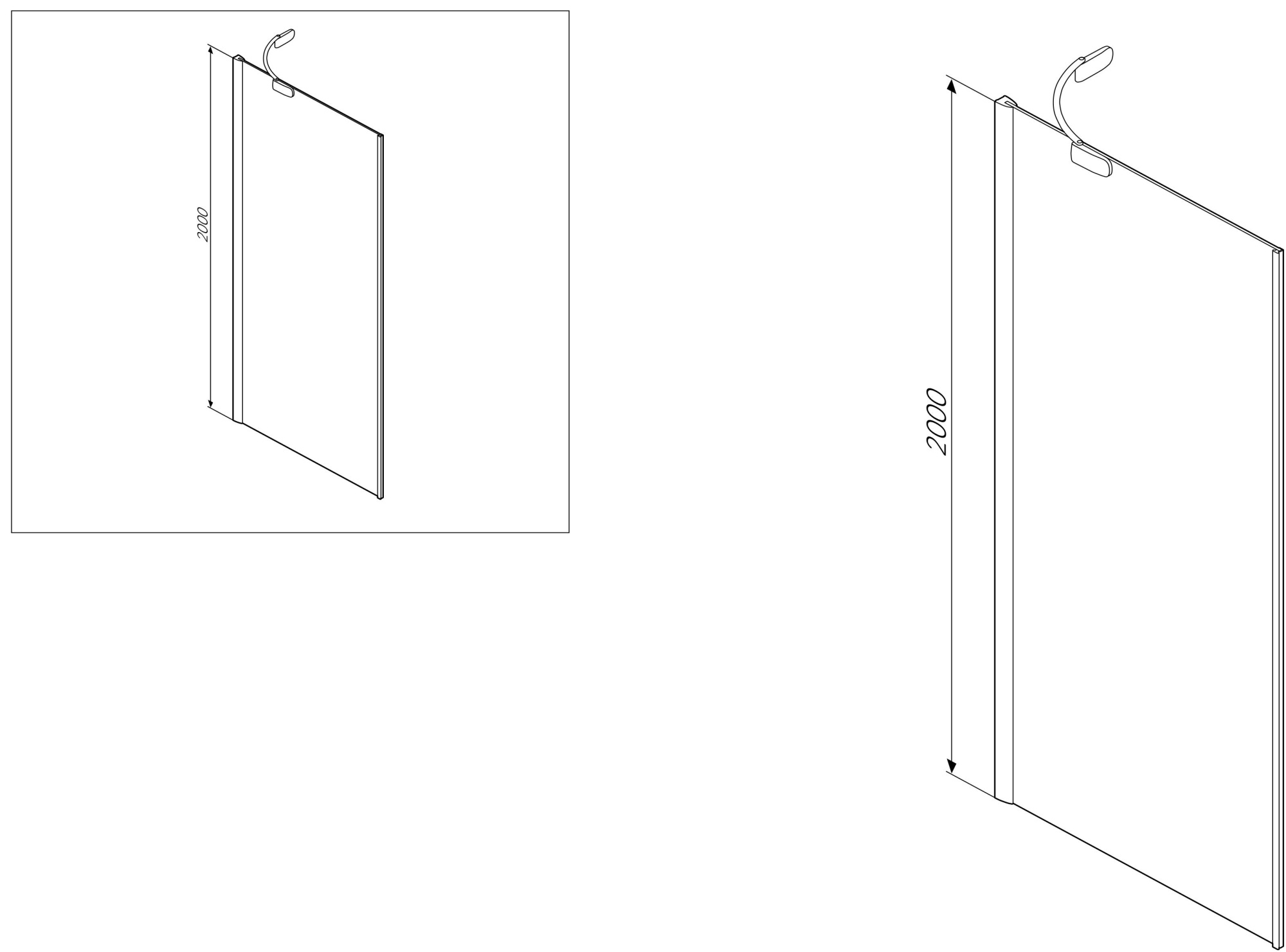 Photo Side wall AM.PM Sensation W30G-W90-200-CT-L, left-hand