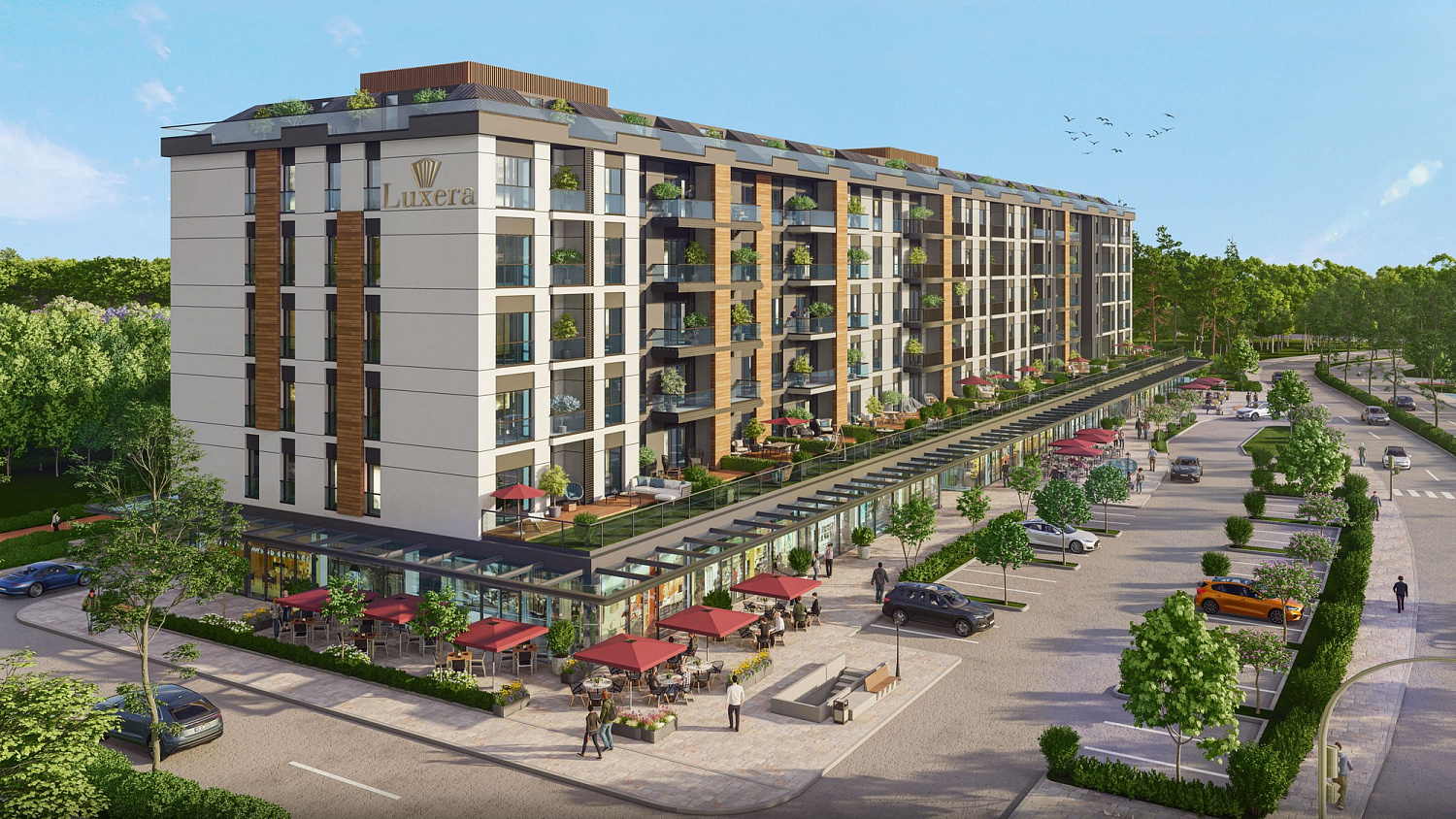 Residential complex overlooking the city and surrounding nature
