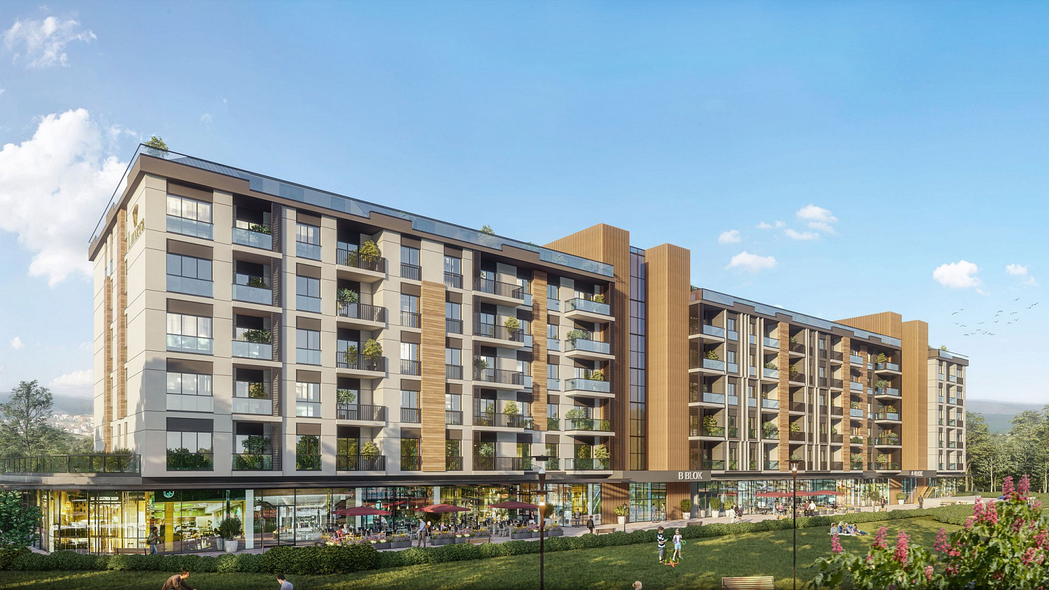 Residential complex overlooking the city and surrounding nature