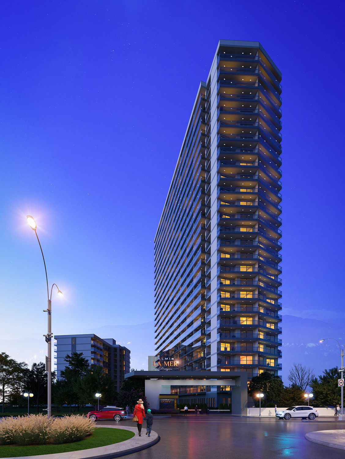 Modern residential complex overlooking the sea and islands