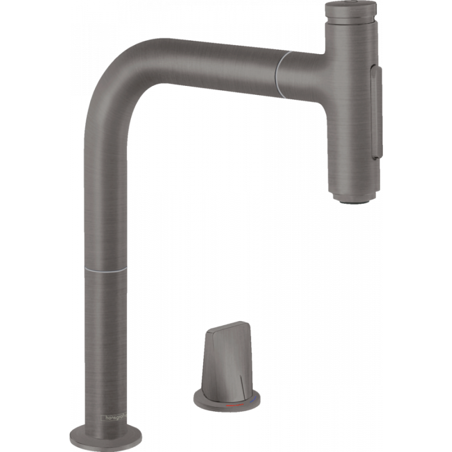 Photo Kitchen mixer hansgrohe Metris Select M71 200, 2jet, sBox 73818340 for 2 holes, with hood shower, polished black chrome