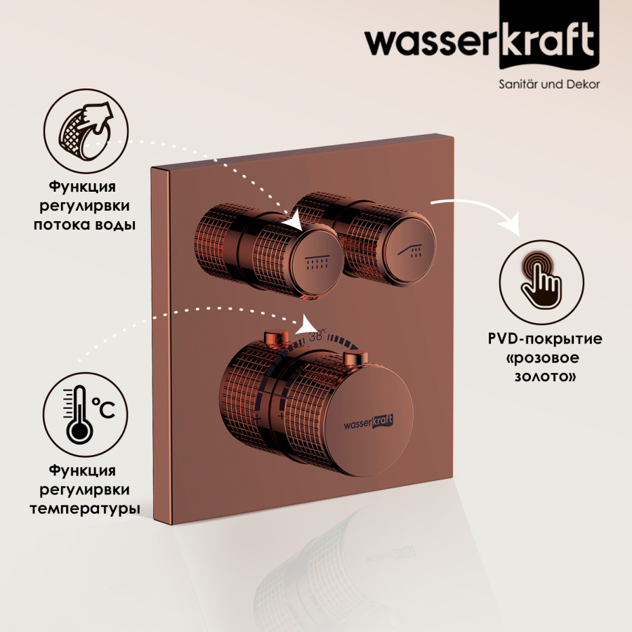 Photo WasserKRAFT Asphe A7748.338.329.290.292.291 Thermo with rose gold thermostat