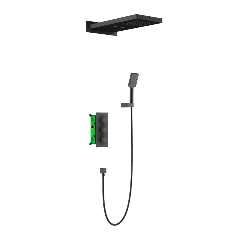 Photo Shower system with Timo Petruma SX-5039/03SM black thermostat