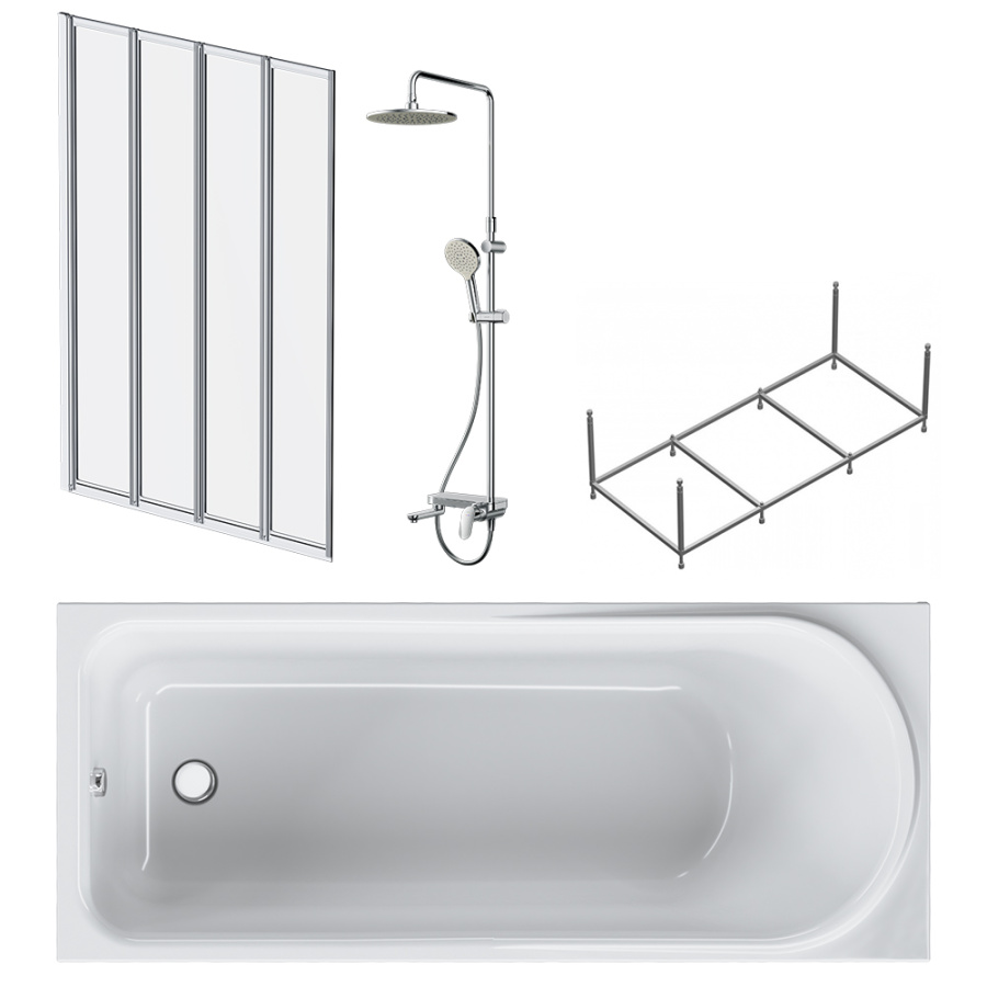 Photo Acrylic bath kit AM.PM Like W80ASET-170AC with frame and curtain on board the bath W80BS-100-140CT + shower system Like F0780700