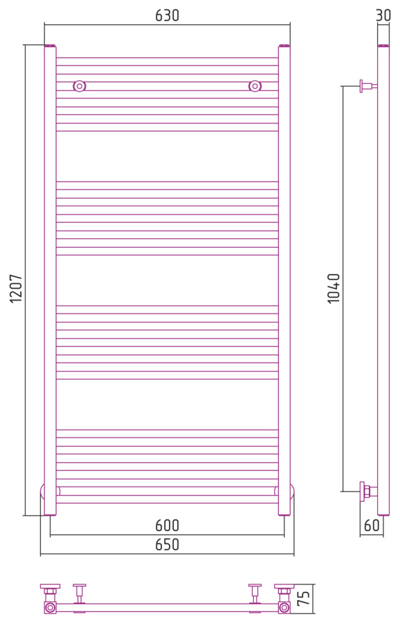 Photo Towel warmer water Sunerja Modus 1200x600 051-0250-1260 aged brass