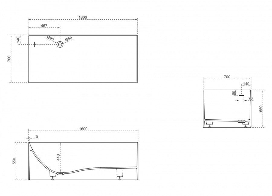Photo Abber Stein artificial stone bath 160x70 AS9640-1.6 white matte