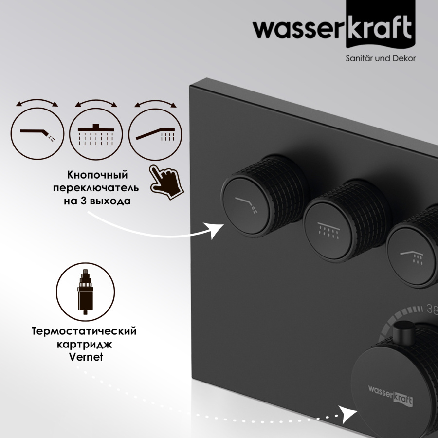 Photo WasserKRAFT Elbe A7458.219.162.302.240.217.220 Thermo with black matte thermostat