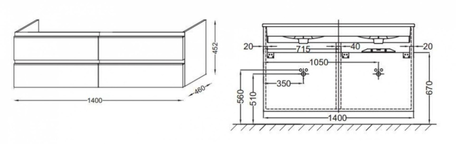 Photo Bathroom under the sink 140 cm Jacob Delafon Vox EB2020-RA-M43 matte aquamarine