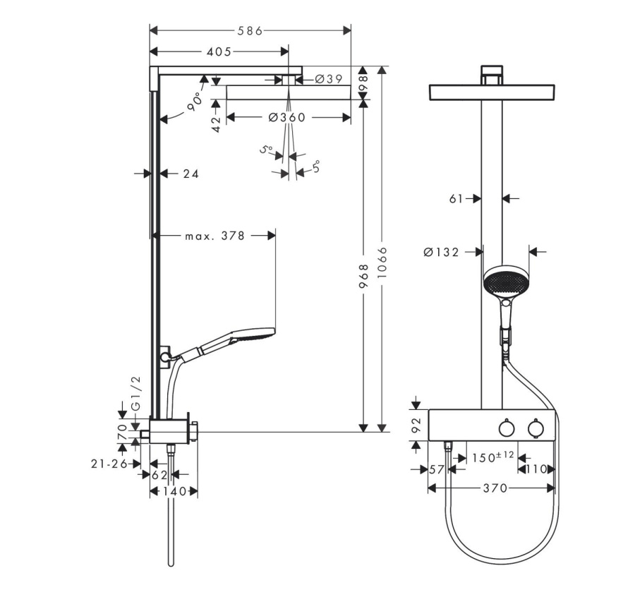 Photo Shower stand hansgrohe Rainfinity Showerpipe 26853000 with thermostat