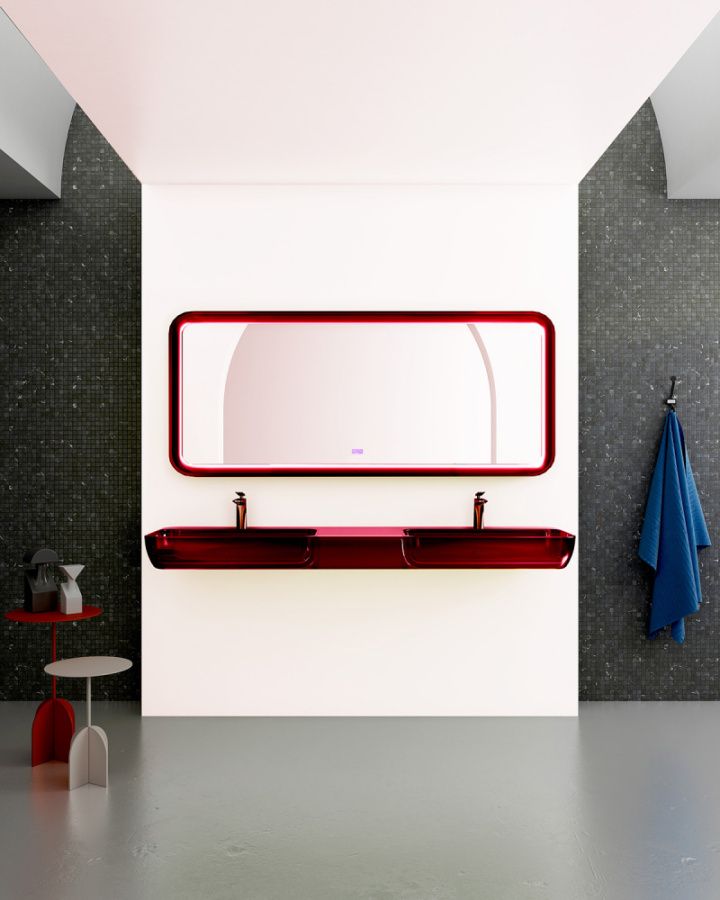 Photo Abber Kristall AT2807Rubin sink double, red