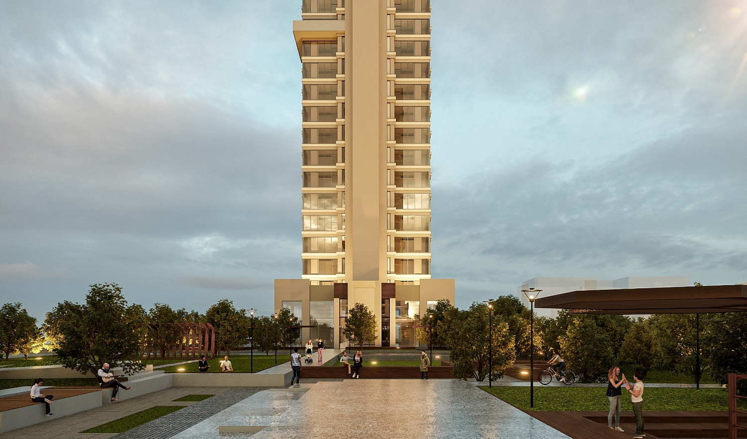 Modern residential complex with sea and forest views