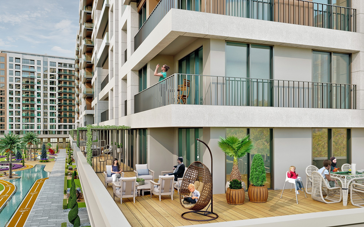Comfortable residential complex of a family concept next to the sea and marina