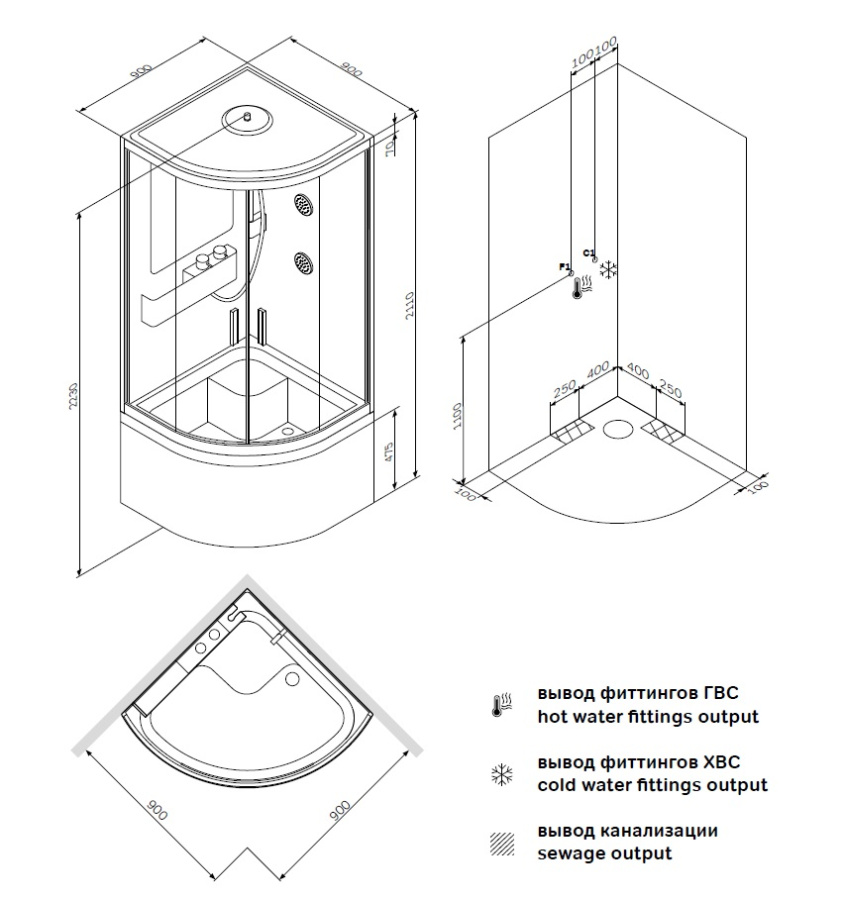 Photo Shower cabin AM.PM Like Deep W80C-019A-090MTA with hydromassage