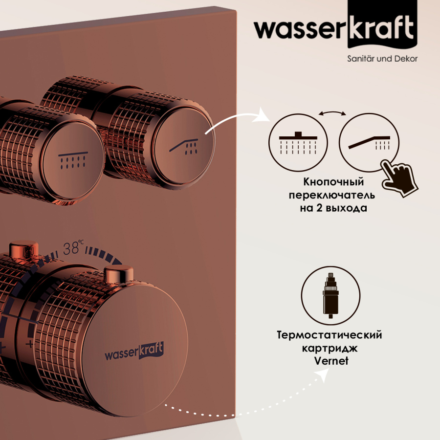 Photo WasserKRAFT Asphe A7748.338.329.290.292.291 Thermo with rose gold thermostat