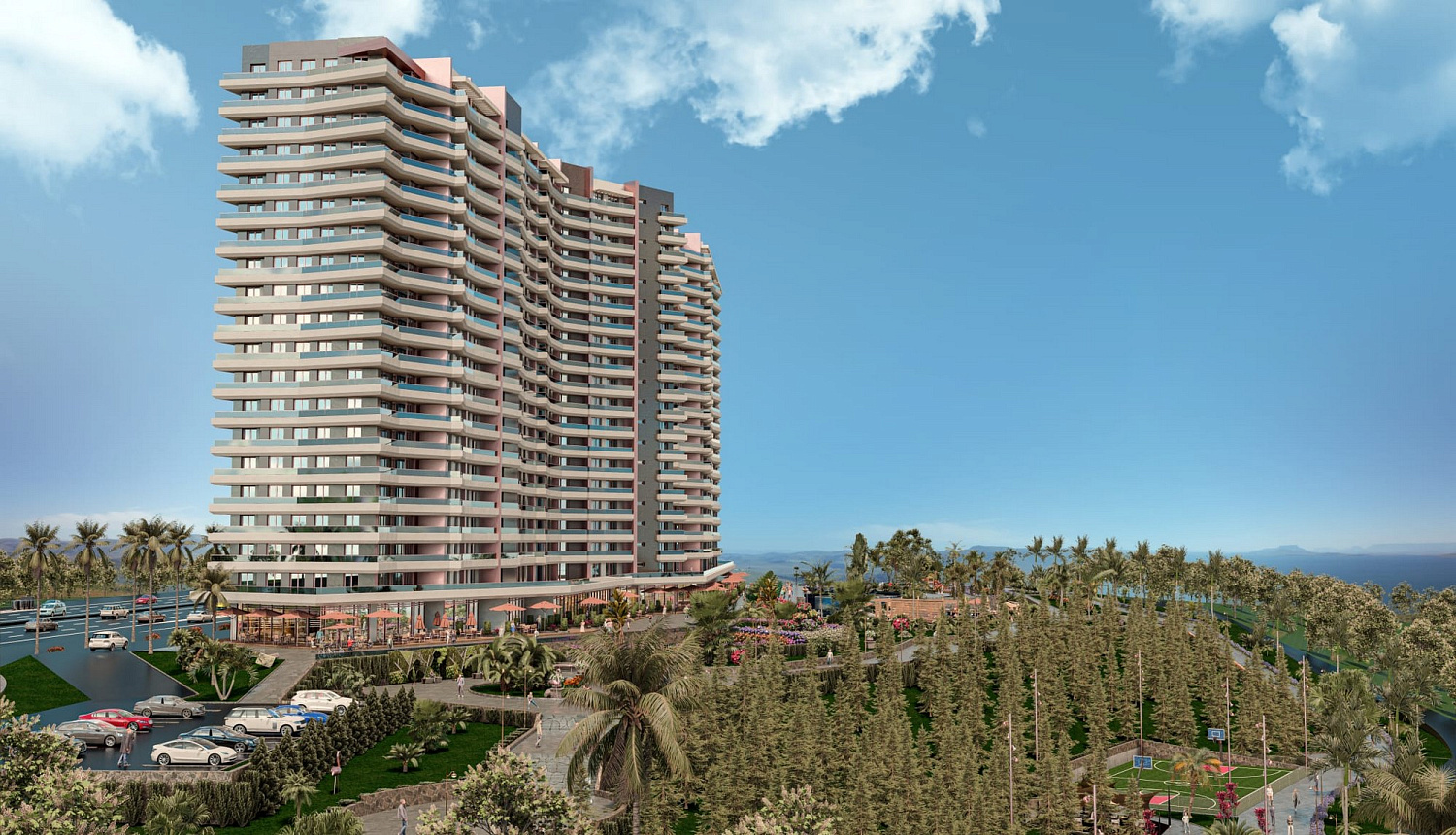 Modern complex with swimming pools and sports infrastructure
