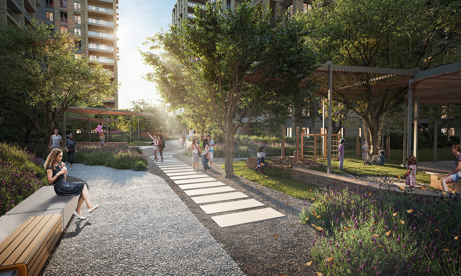Multifunctional residential quarter with park
