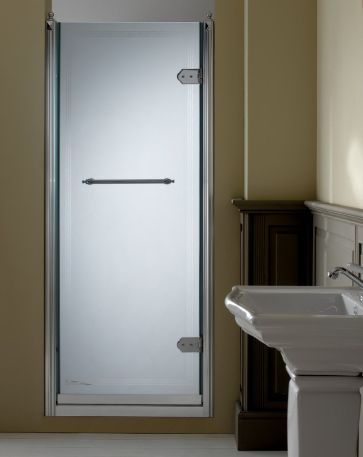 Photo Shower door to the niche Devon & Devon Savoy V80 right, chrome / matte glass with decor
