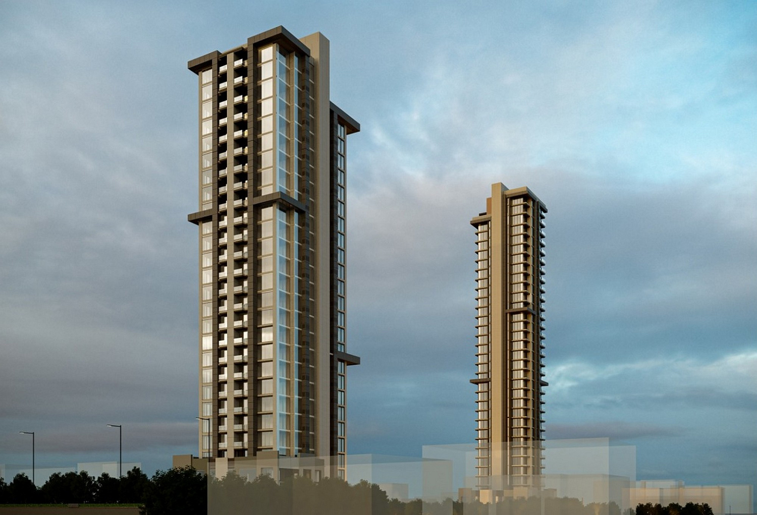 Modern residential complex with sea and forest views