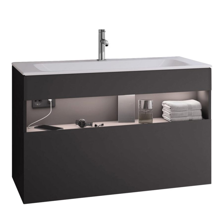 Photo Cube under the sink Keuco Stageline 100 32872970100 with backlit vulcanite matte