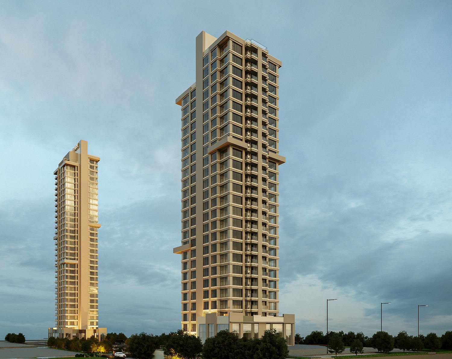 Modern residential complex with sea and forest views