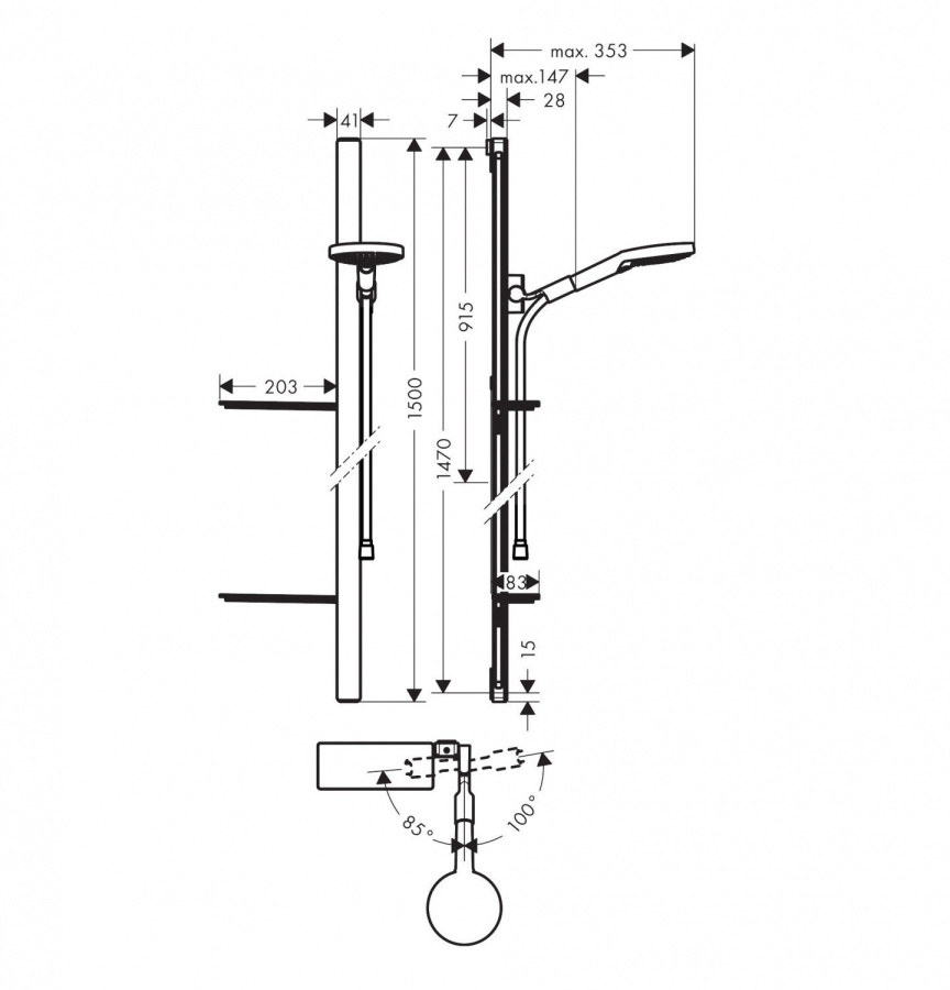Photo Shower set hansgrohe Raindance Select S 120 3jet 27646000 with a 150 cm bar and soap box, chrome