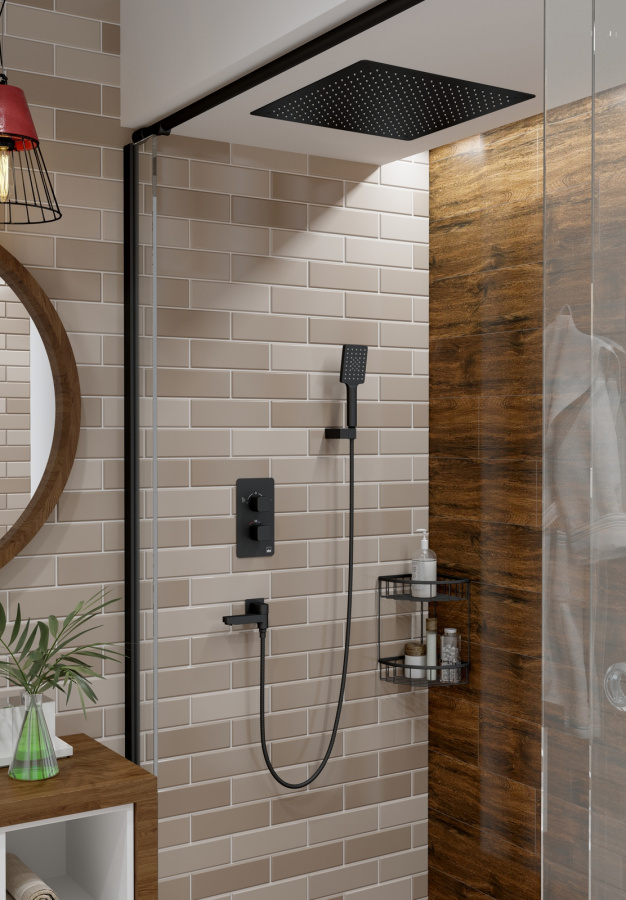 Photo Shower system with Timo Petruma SX-5019/03SM black thermostat