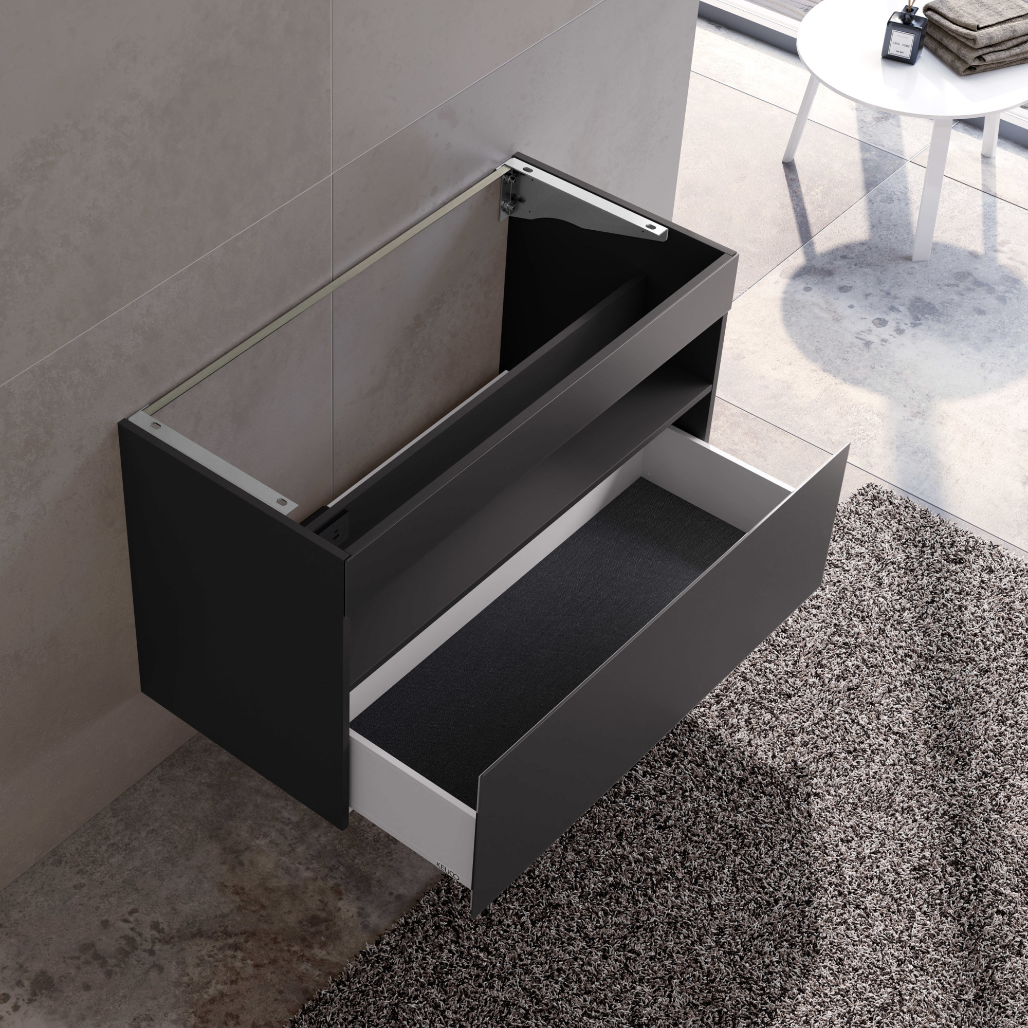 Photo Cube under the sink Keuco Stageline 100 32872970100 with backlit vulcanite matte