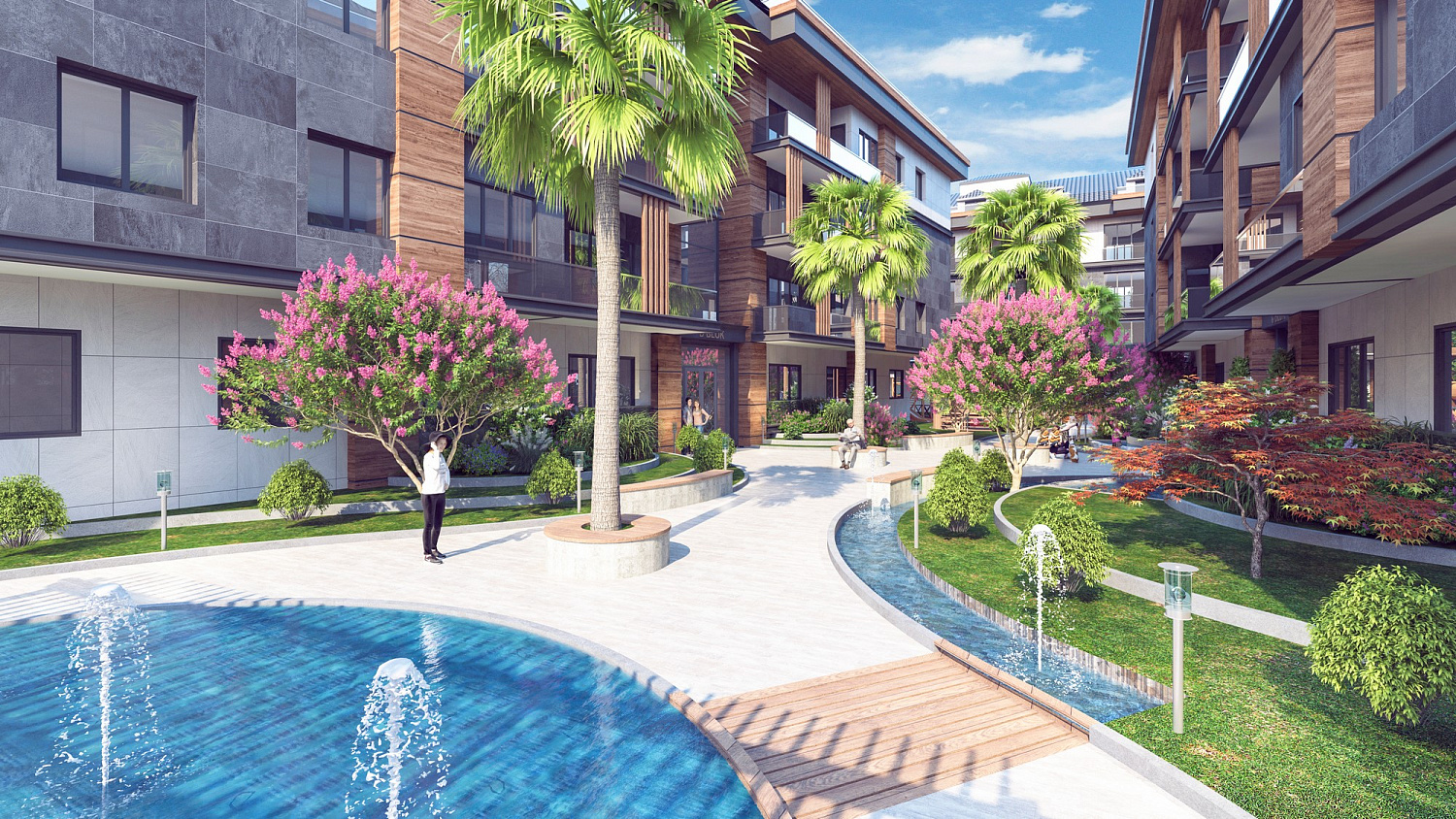 Modern complex next to the marina and green areas