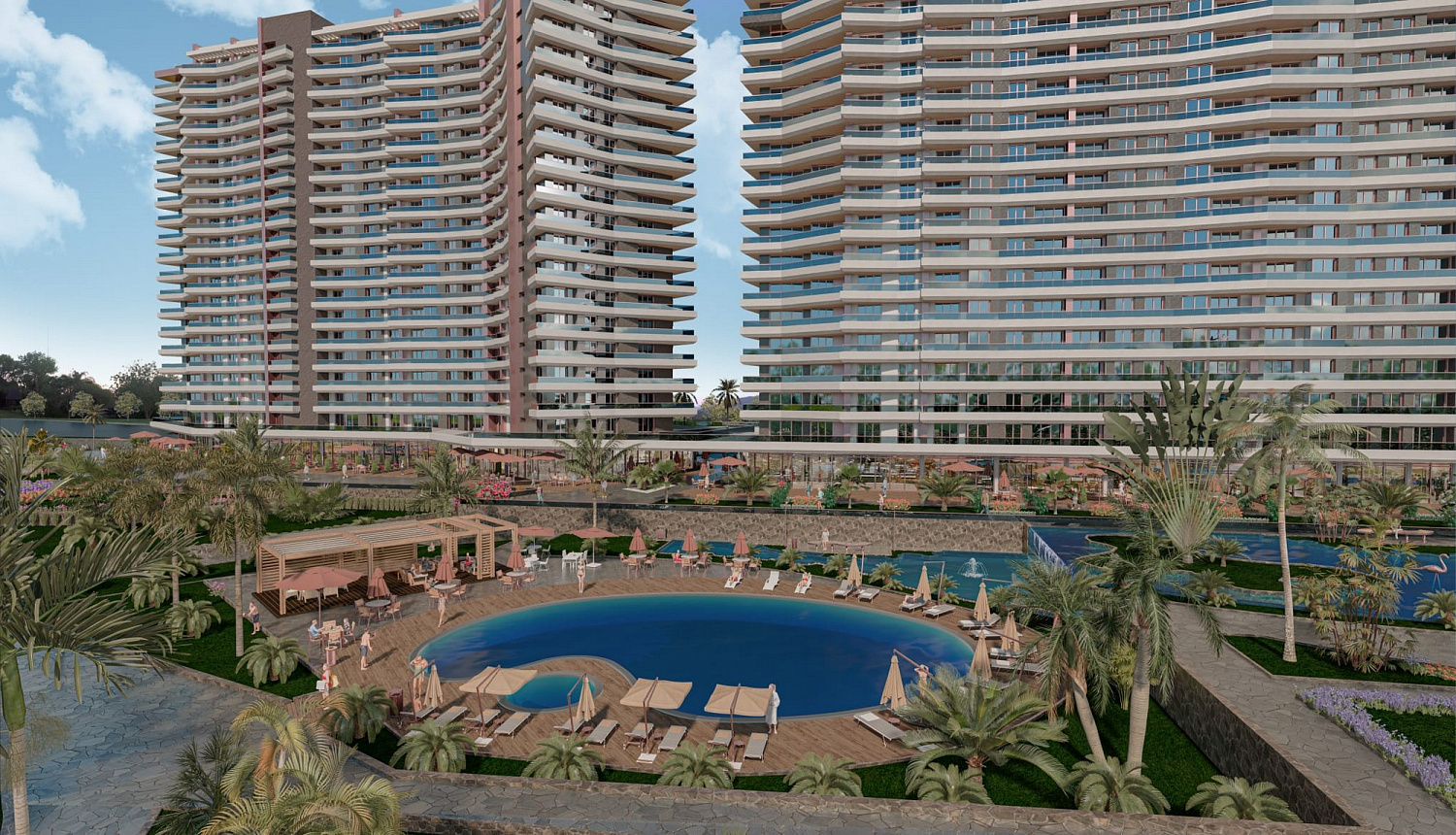 Modern complex with swimming pools and sports infrastructure