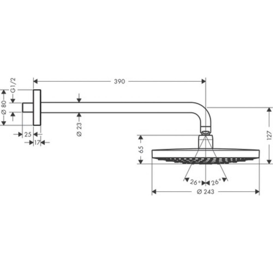 Photo overhead shower hansgrohe Raindance Select ES 26470000 24x24 cm, 2 jet mode, with chrome holder
