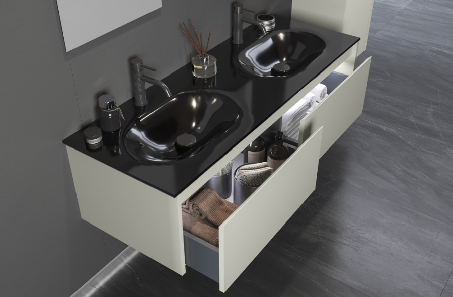 Photo Orka Lisbon sink cabinet 130 5001441 cashmere matte/dark grey