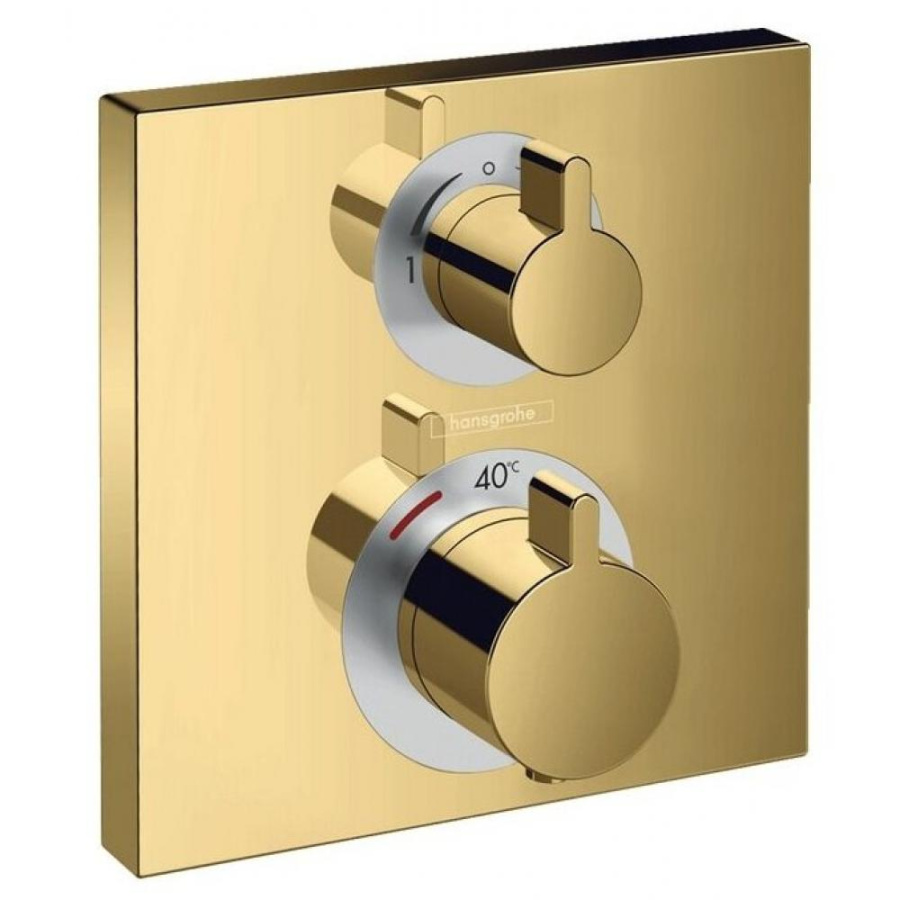 Photo Shower mixer with the thermostat Ecostat Square 15714990 hidden installation, for 2 consumers, polished gold