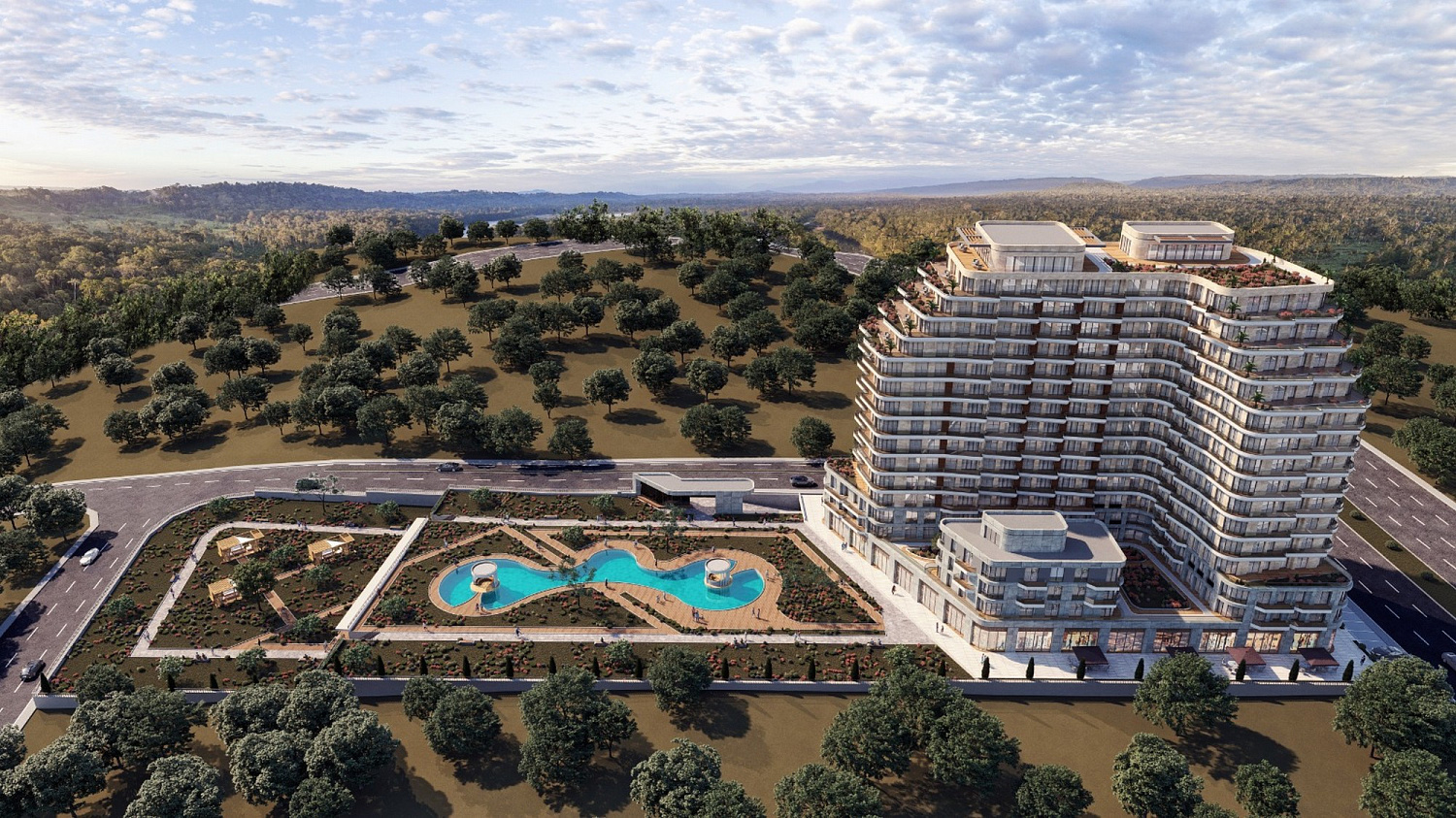 Residential complex with panoramic views and green areas