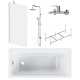 Photo Set of acrylic bath AM.PM Gem W90ASET-150D8 with frame and curtain on board the bath W90BS-D080-140CT+ Shower system Gem with bath mixer F0790000+F90A1000