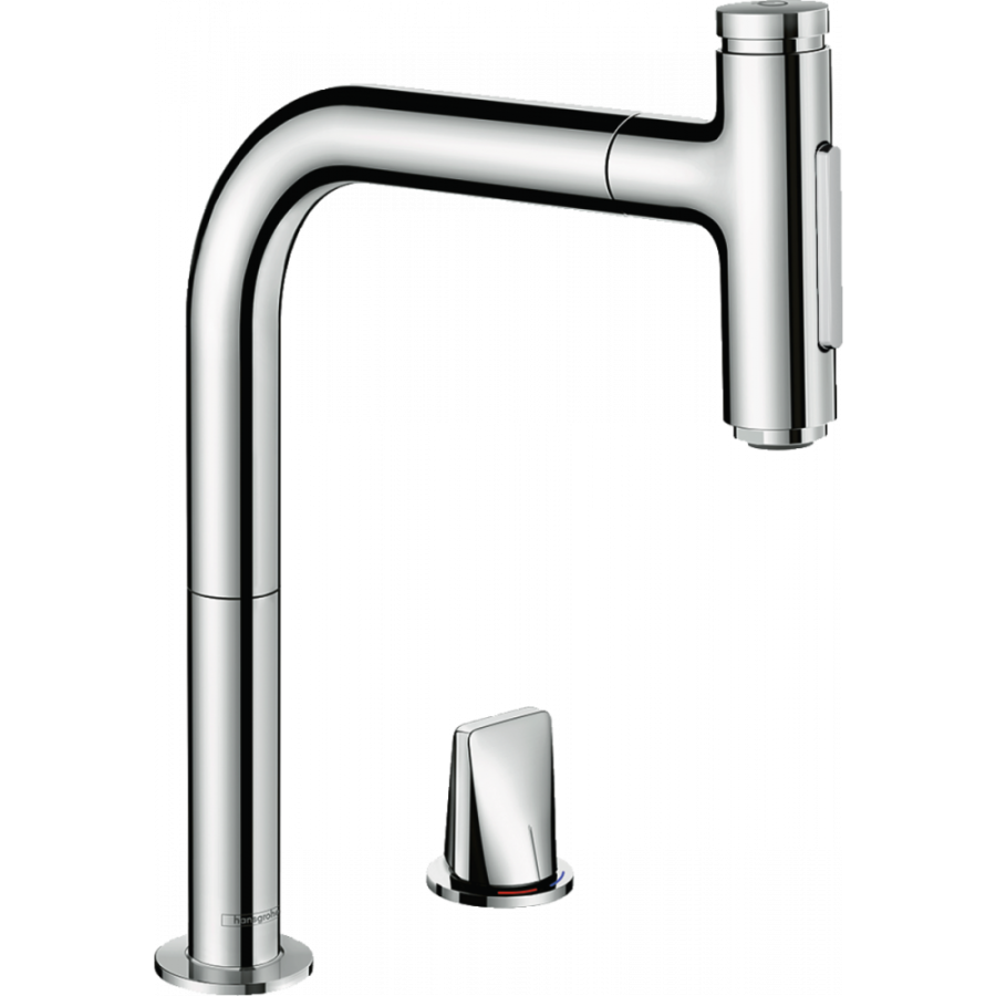 Photo Kitchen mixer hansgrohe Metris Select M71 M7120-H200 73819000, for 2 holes, with exhaust pouring chrome
