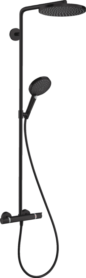 Photo Shower system hansgrohe Raindance Select S Showerpipe 240 1jet P 27633670 with thermostat matte black