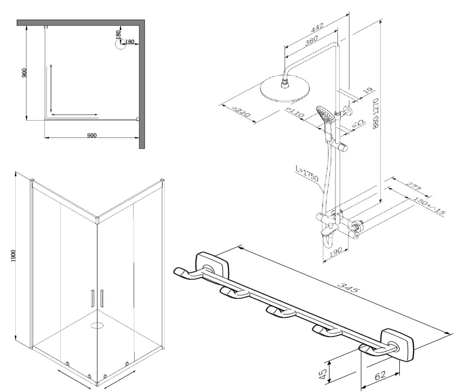 Photo Shower set AM.PM Gem 90x90 WK90DF