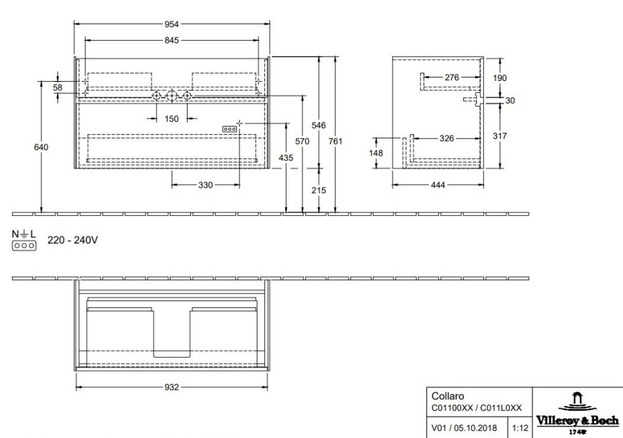 Photo The tube under the sink of Villeroy & Boch Collaro C011L0VJ nordic oak