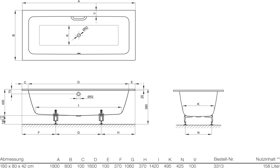 Photo Steel Bath Bette One 180x80 3313-000